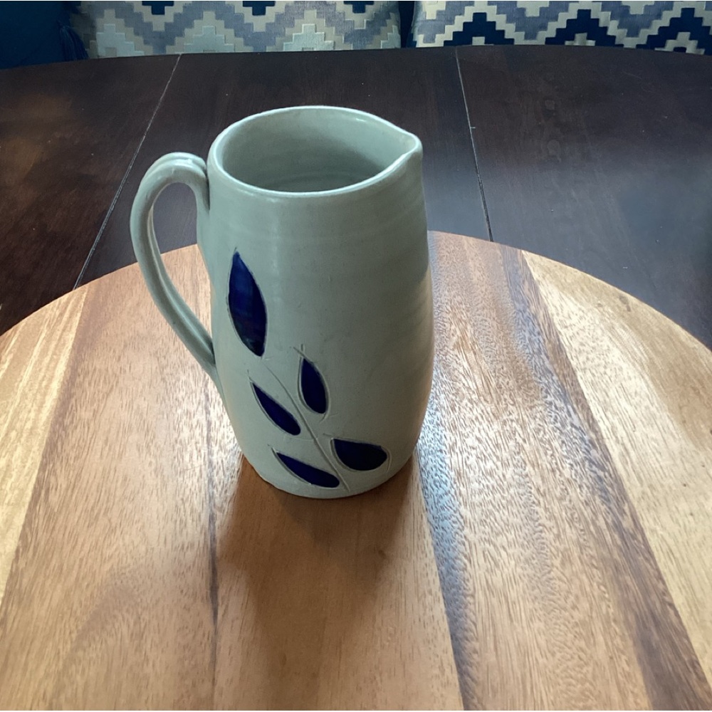 Williamsburg Vintage Pottery Pitcher Vase Blue 6”